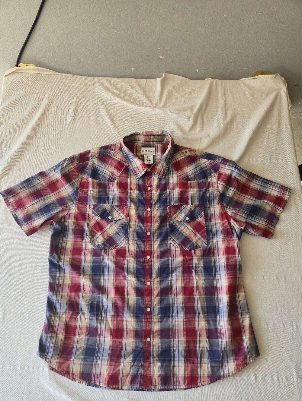 John Blair Men's 2XL Western Regular Plaid Short Sleeve Shirt